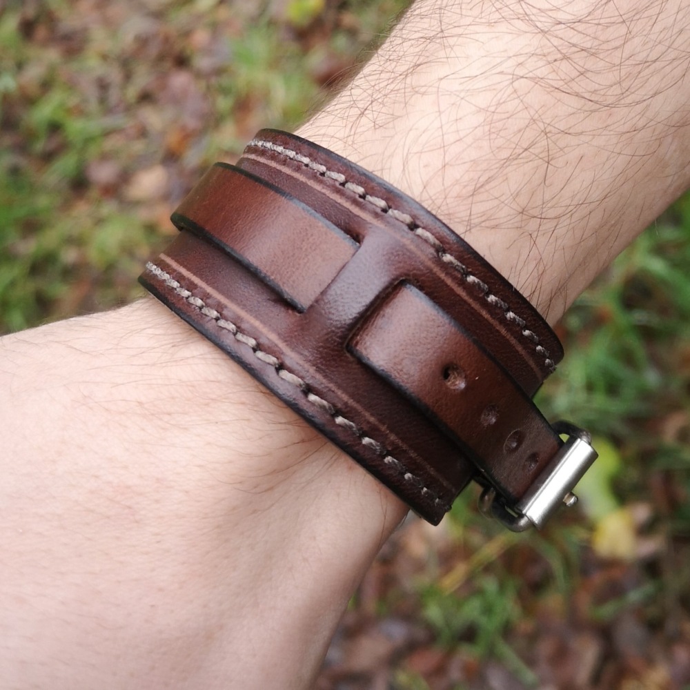 Bracelet en cuir - Bracelet de Force marron à trois sangles