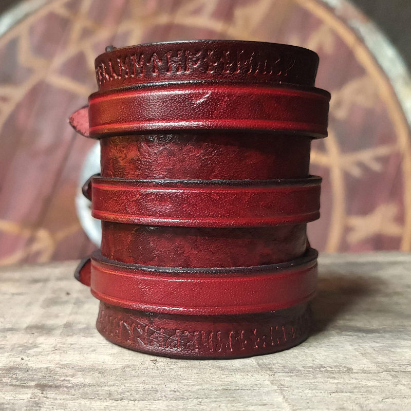 Bracelet de Force - Rouge - Runes - Trois sangles