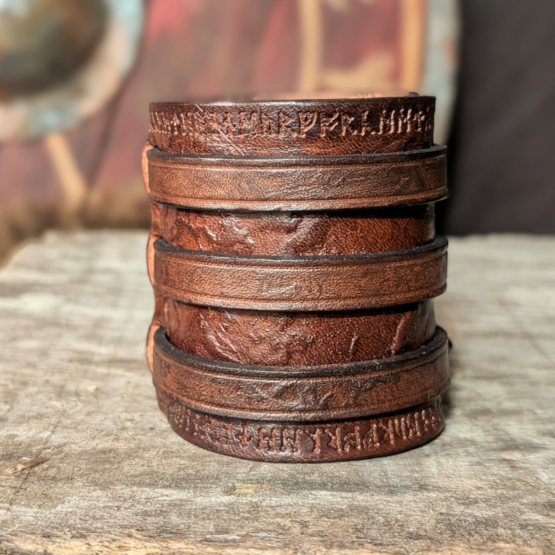 Bracelet de Force - Marron châtaigne - Runes - Trois sangles