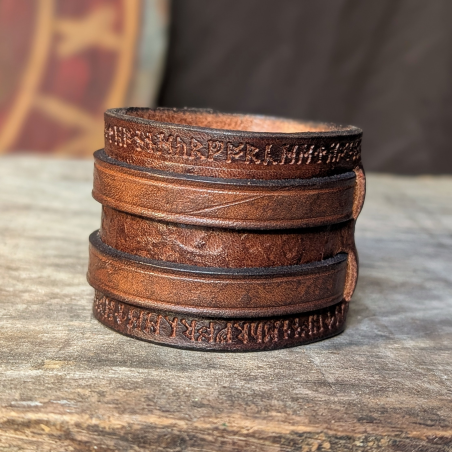 Bracelet de Force - Marron châtaigne - Runes - Deux sangles