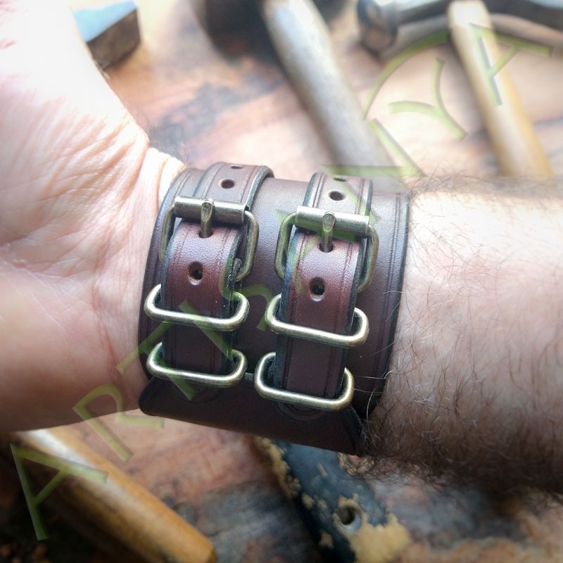 Bracelet de Force Cuir Large Bande Marron - Bracelets Tendances